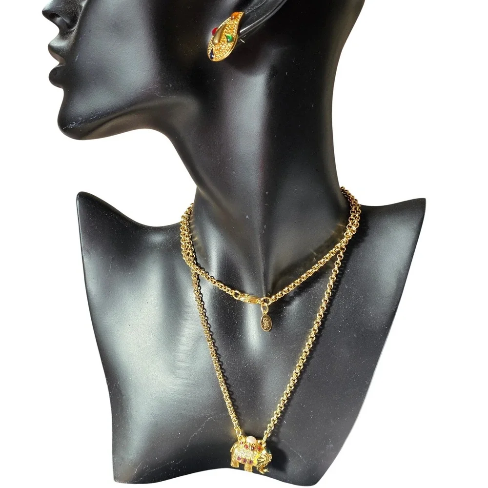 Joan Rivers Jewels of India Elephant Necklace‎ & Avon Earrings Set Vtg
